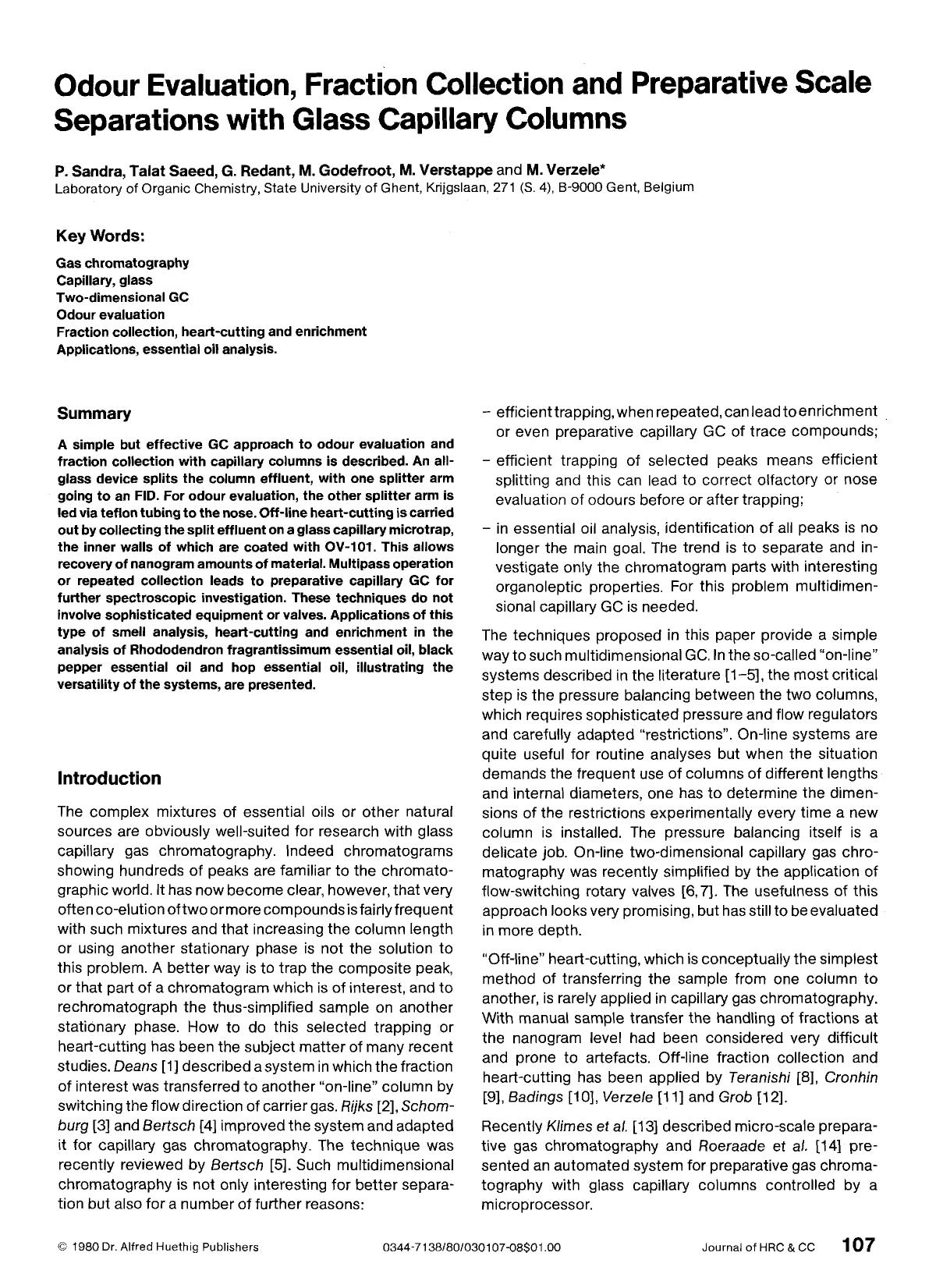 Odour evaluation, fraction collection and preparative scale separations with glass capillary columns by Unknown