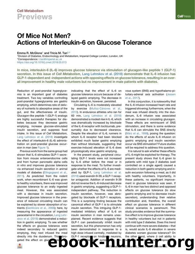 Of Mice Not Men? Actions of Interleukin-6 on Glucose Tolerance by Emma R. McGlone & Tricia M. Tan