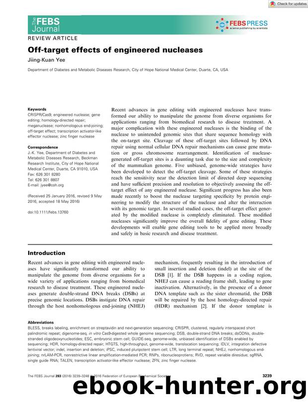Offâtarget effects of engineered nucleases by Unknown