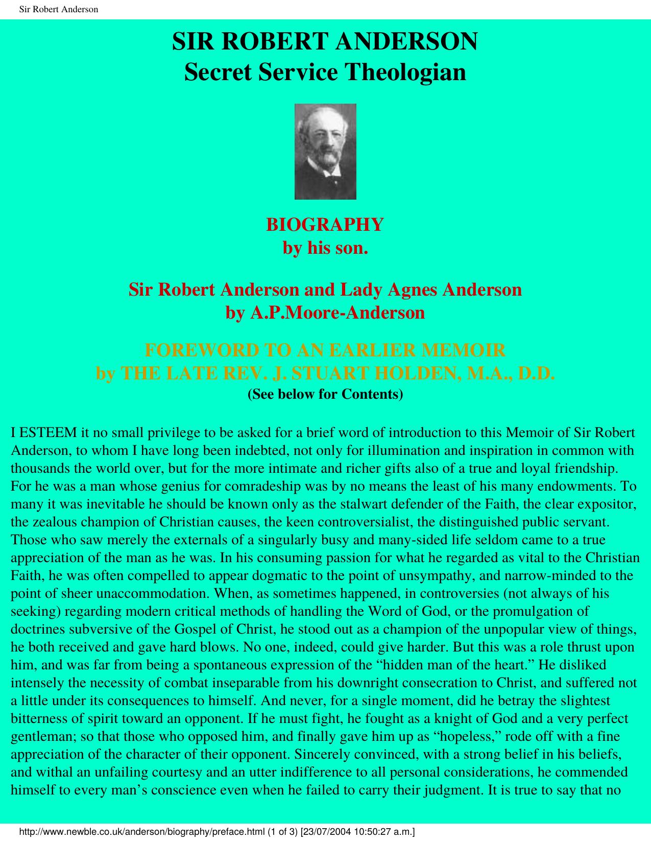 Offical Biography of Sir Robert Anderson by Sir Robert Anderson