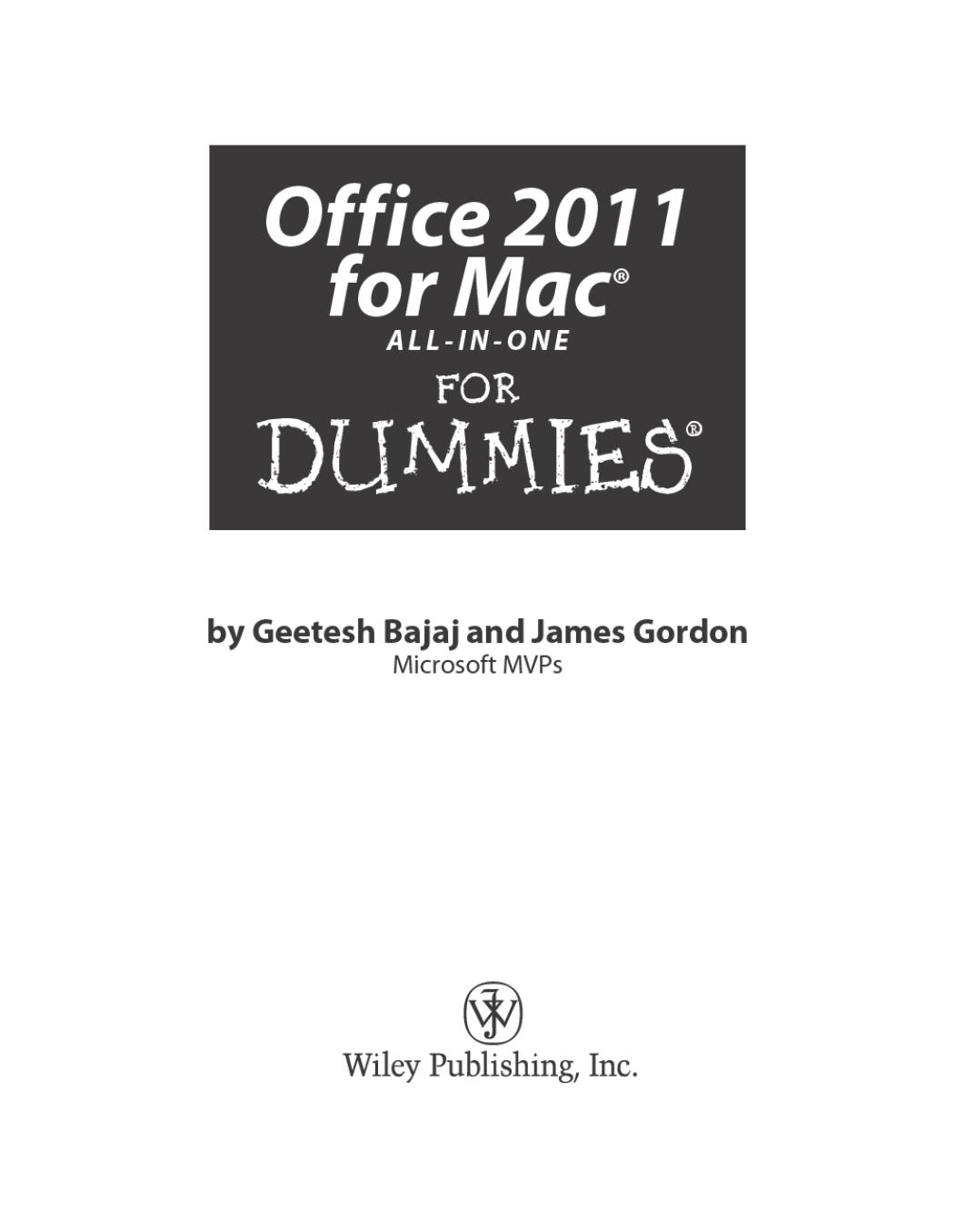 Office 2011 for Mac All-in-One For Dummies by Geetesh Bajaj James Gordon