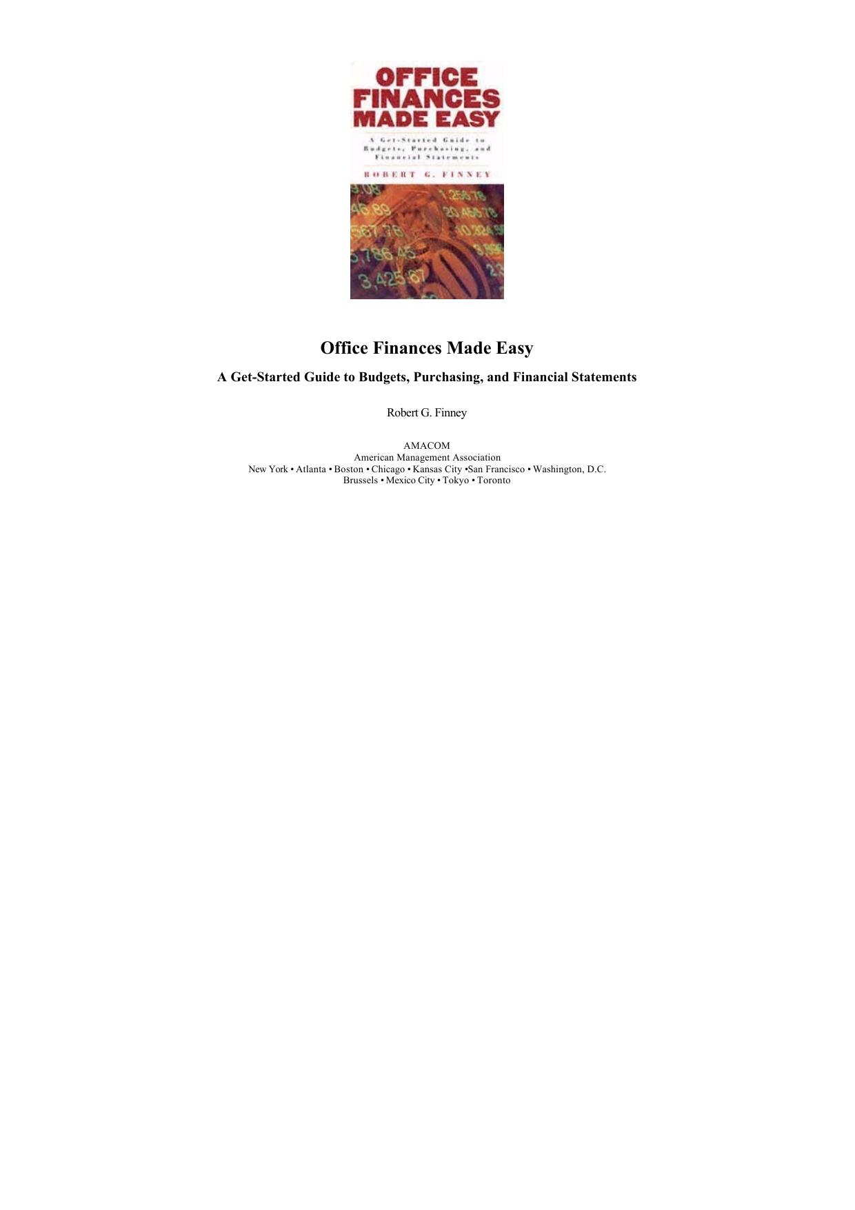 Office Finances Made Easy by Robert G. Finney
