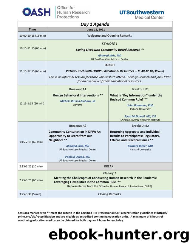 Office for Human Research Protections UT Southwestern Medical Center Agenda by Joshua Fedewa