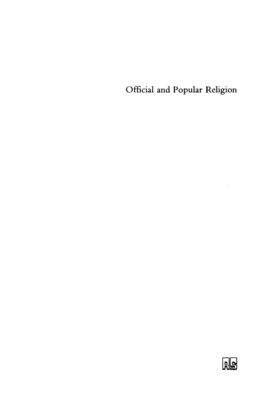 Official and Popular Religion by Pieter Hendrik Vrijhof (editor)