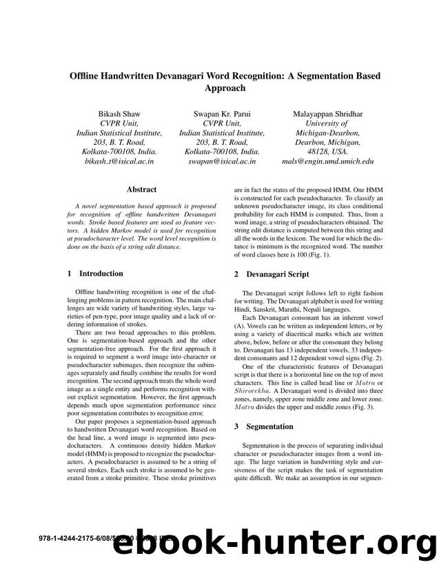 Offline Handwritten DevanagariWord Recognition: A Segmentation Based Approach by 