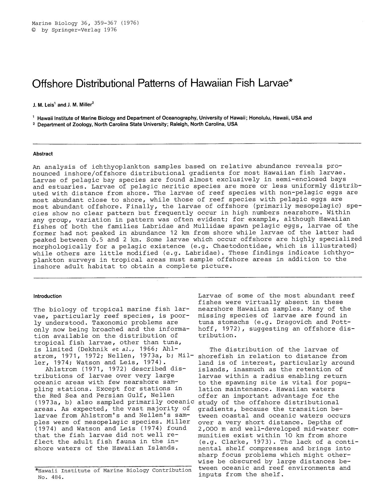 Offshore distributional patterns of Hawaiian fish larvae by Unknown