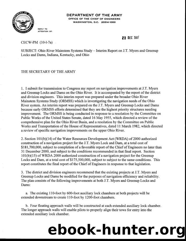 Ohio River Mainstem Systems Study - Interim report on J.T. Myers and Greenup Locks and Dams, Indiana, Kentucky, and Ohio by Unknown