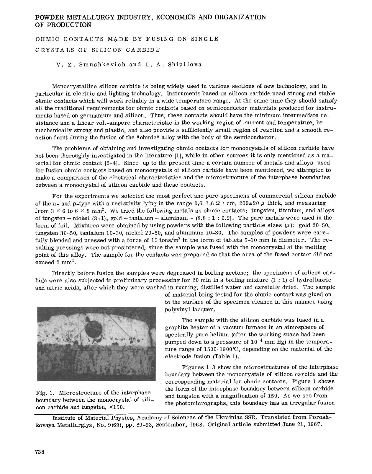Ohmic contacts made by fusing on single crystals of silicon carbide by Unknown