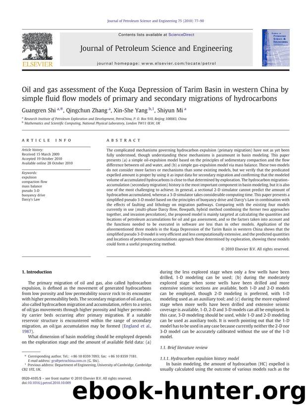 Oil and gas assessment of the Kuqa Depression of Tarim Basin in western China by simple fluid flow models of primary and secondary migrations of hydrocarbons by Guangren Shi & Qingchun Zhang & Xin-She Yang & Shiyun Mi