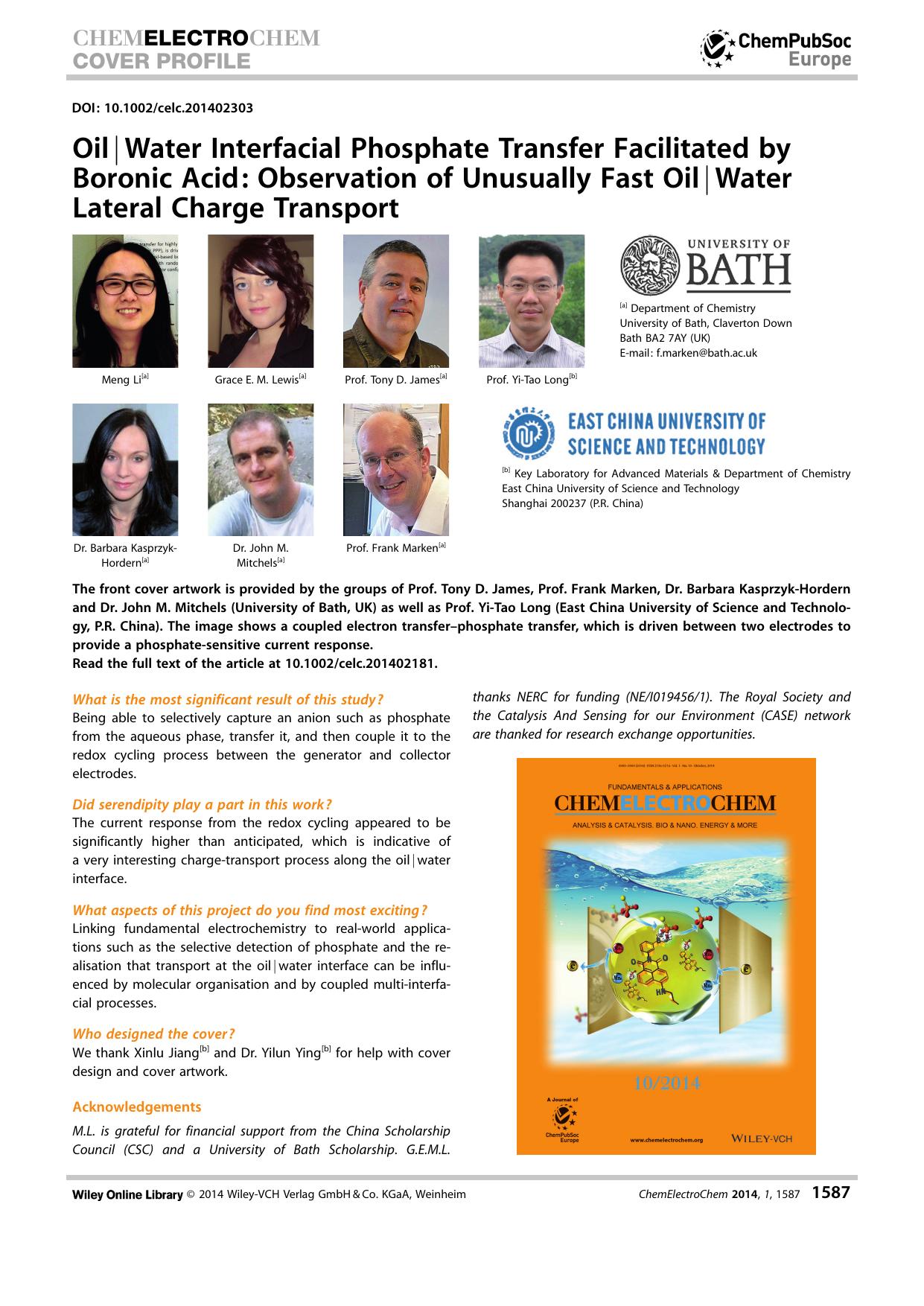 Oil|Water Interfacial Phosphate Transfer Facilitated by Boronic Acid: Observation of Unusually Fast Oil|Water Lateral Charge Transport by Unknown