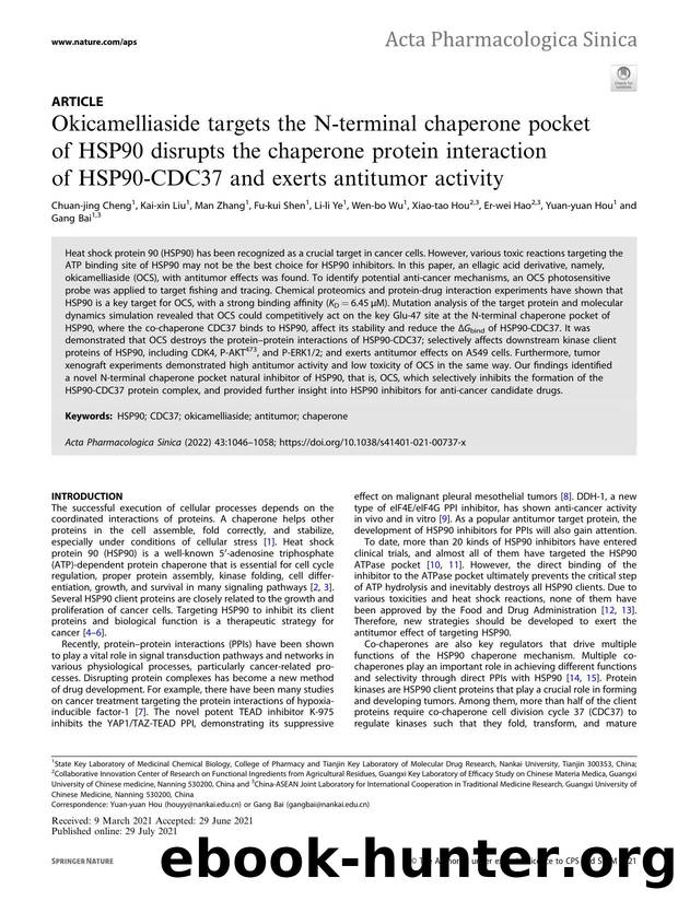 Okicamelliaside targets the N-terminal chaperone pocket of HSP90 disrupts the chaperone protein interaction of HSP90-CDC37 and exerts antitumor activity by unknow