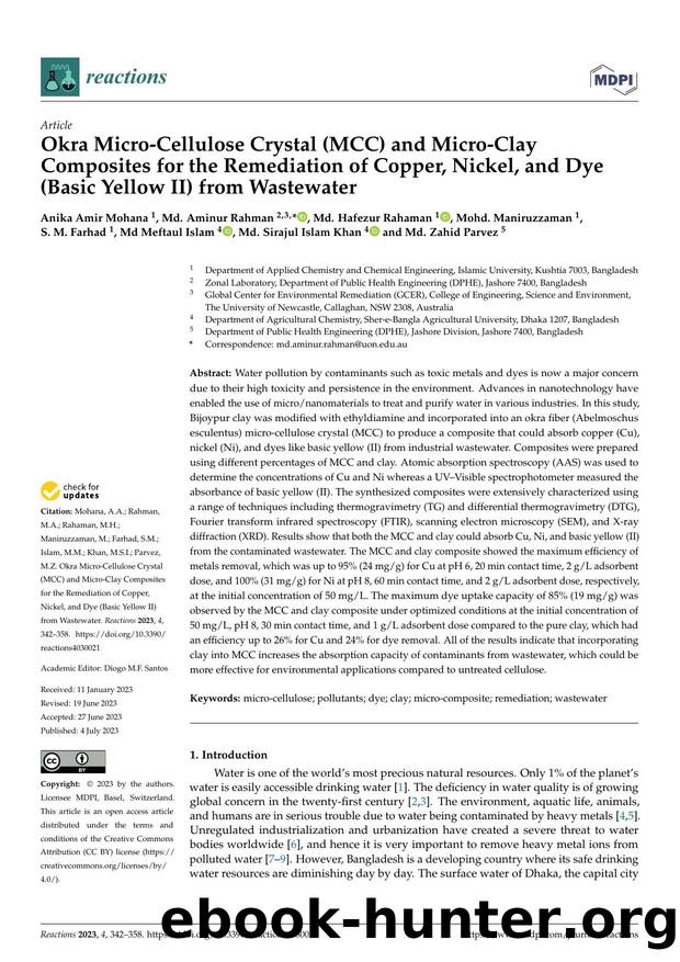 Okra Micro-Cellulose Crystal (MCC) and Micro-Clay Composites for the Remediation of Copper, Nickel, and Dye (Basic Yellow II) from Wastewater by unknow