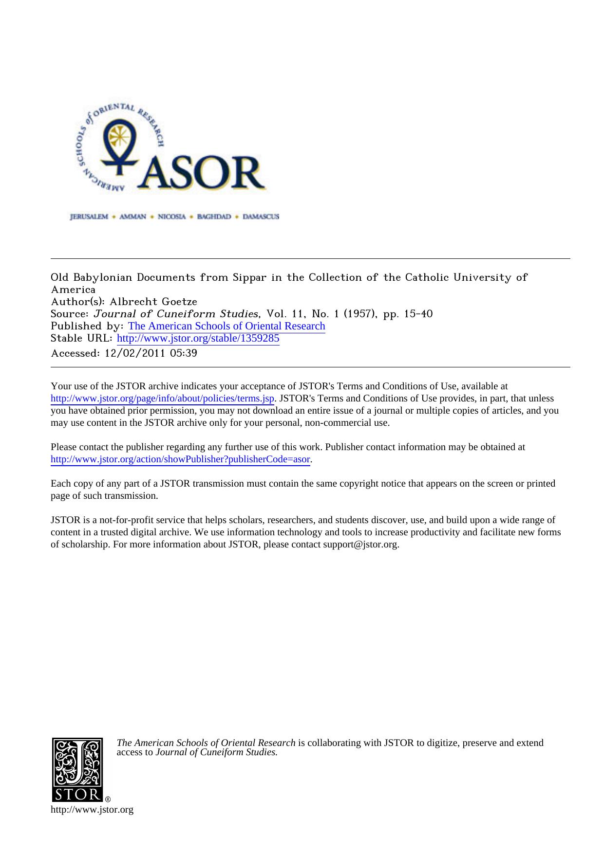 Old Babylonian Documents from Sippar in the Collection of the Catholic University ofAmerica by Unknown