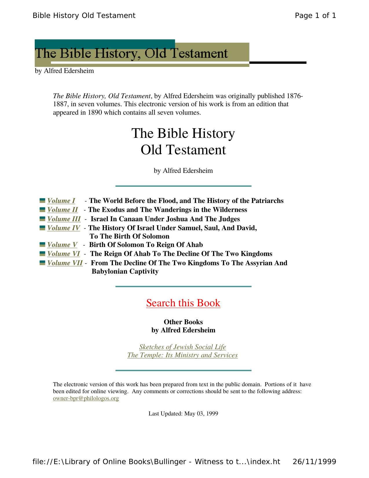 Old Testament Bible History by Alfred Edersheim