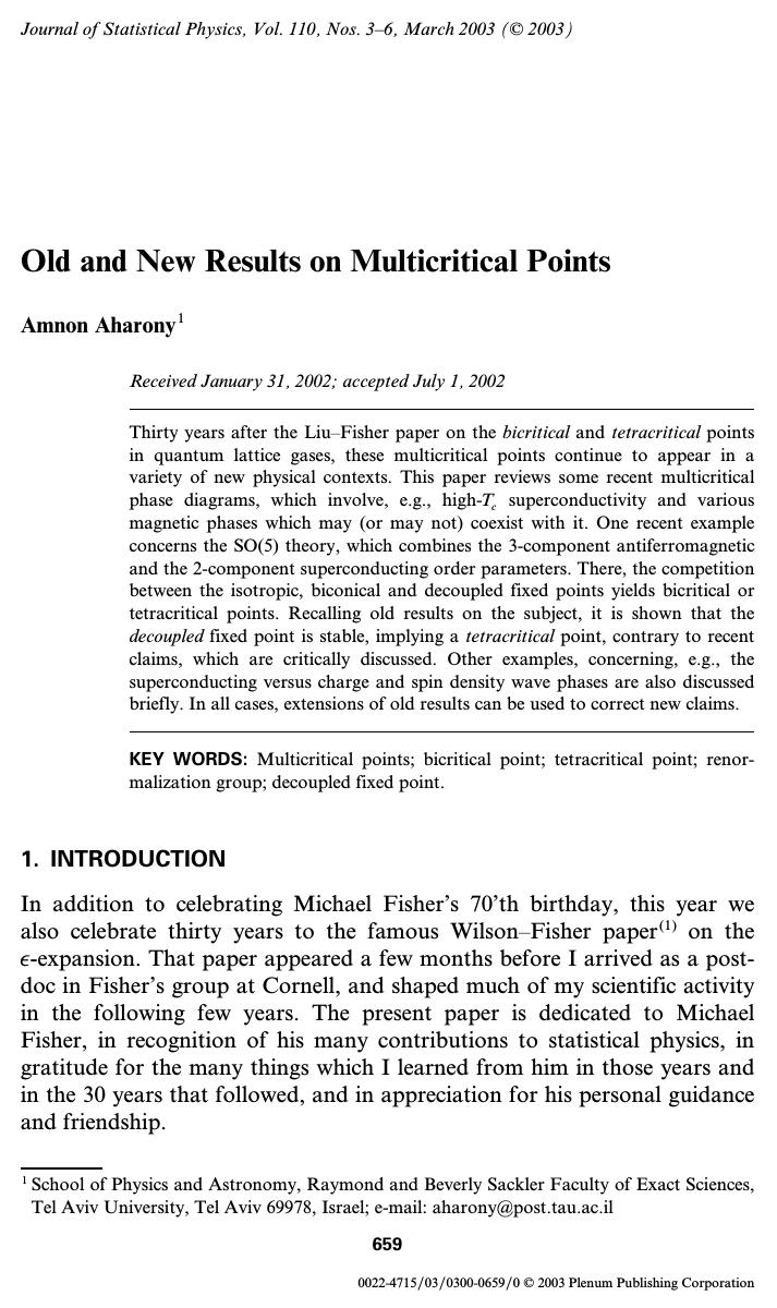 Old and New Results on Multicritical Points by Unknown