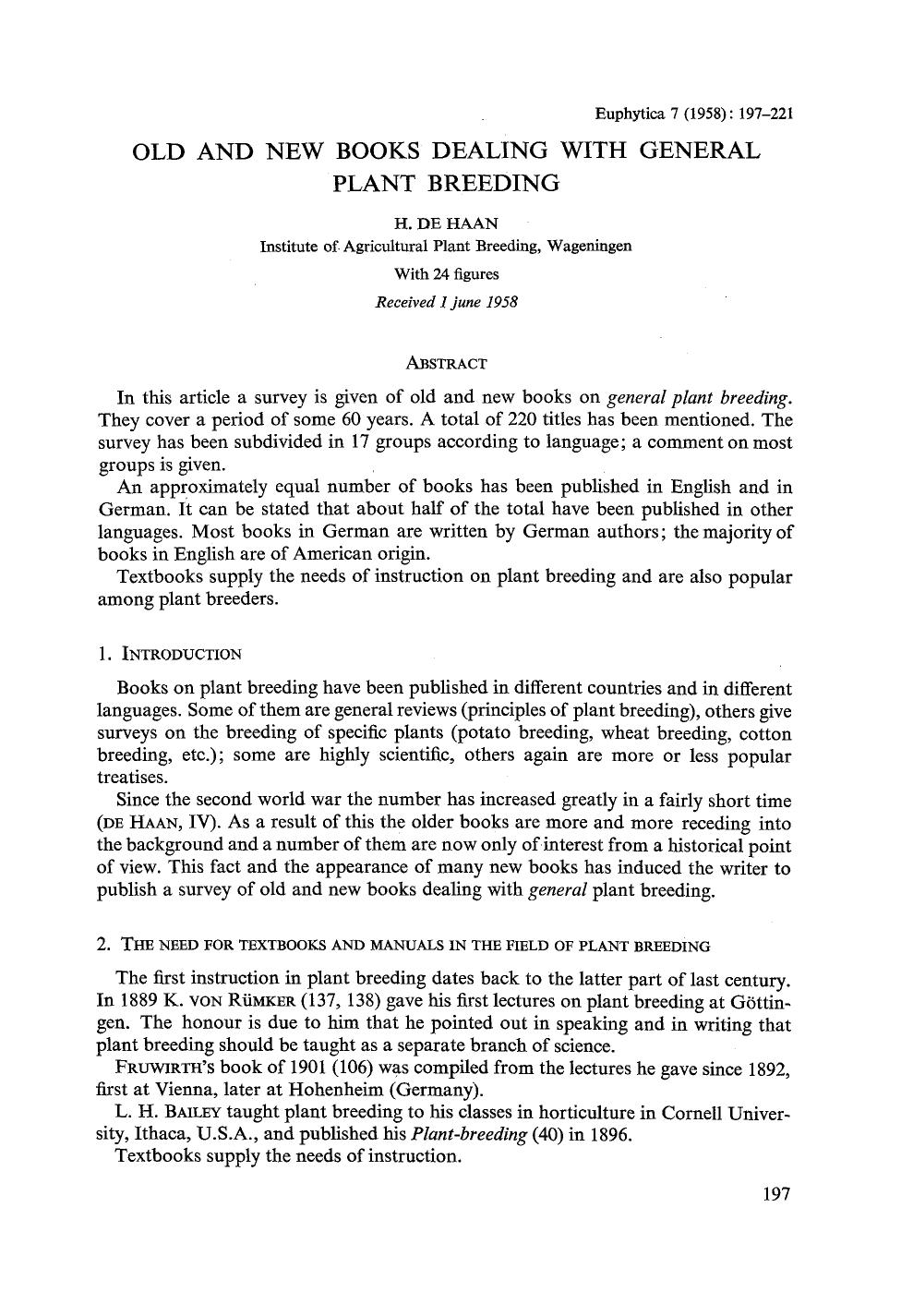 Old and new books dealing with general plant breeding by Unknown
