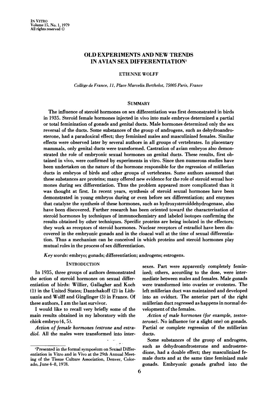 Old experiments and new trends in avian sex differentiation by Unknown