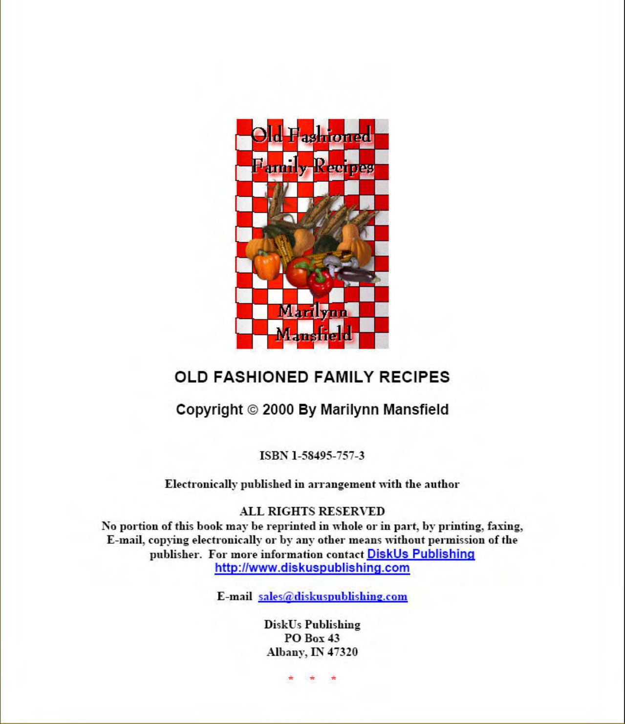 Old fashioned family recipes by Marillynn Mansfield