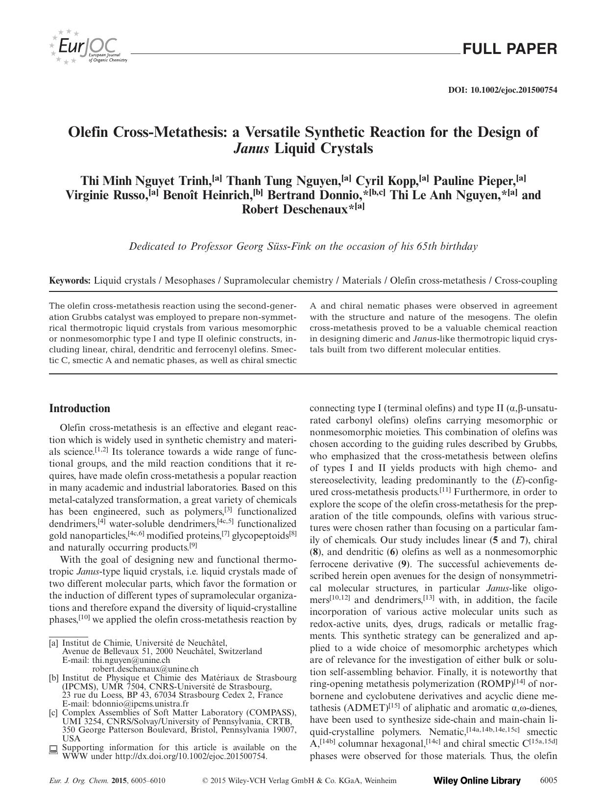 Olefin CrossMetathesis: a Versatile Synthetic Reaction for the Design of Janus Liquid Crystals by Unknown