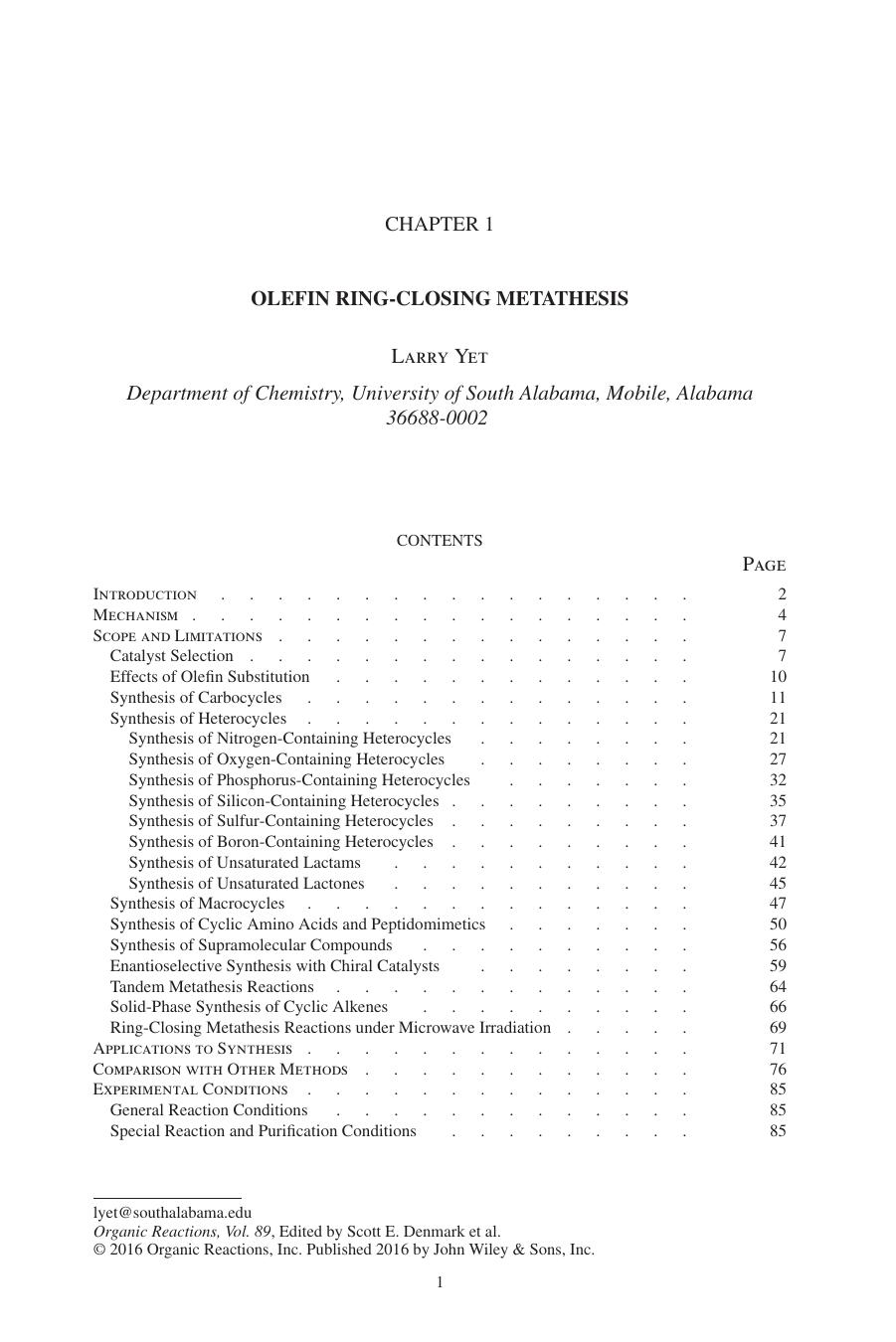 Olefin Ring-Closing Metathesis" In: Organic Reactions by Unknown