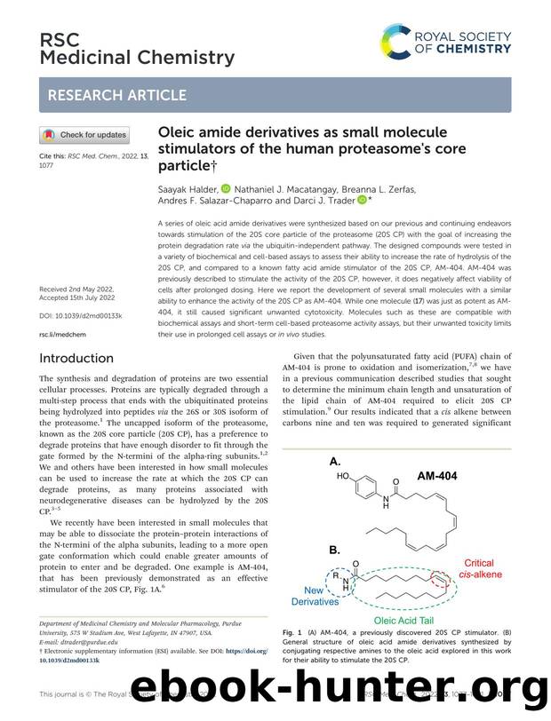 Oleic amide derivatives as small molecule stimulators of the human proteasome's core particle by unknow