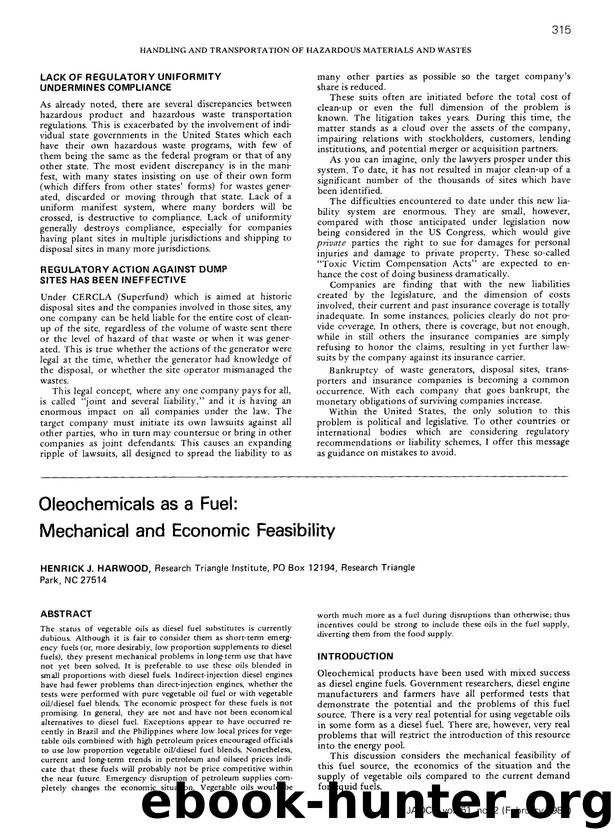 Oleochemicals as a fuel: Mechanical and economic feasibility by Unknown