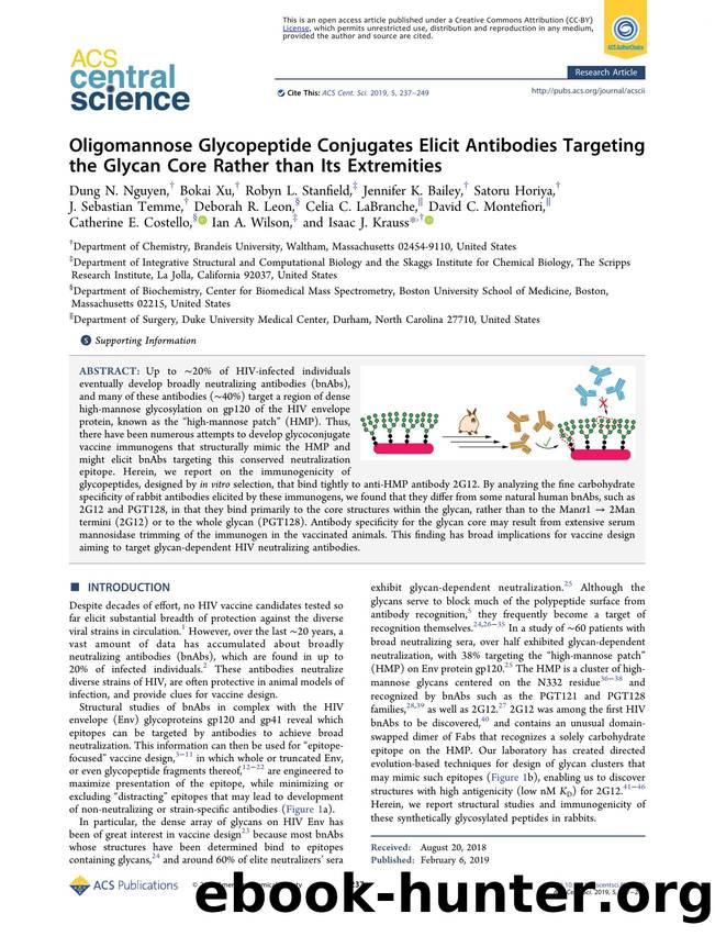 Oligomannose Glycopeptide Conjugates Elicit Antibodies Targeting the Glycan Core Rather than Its Extremities by unknow