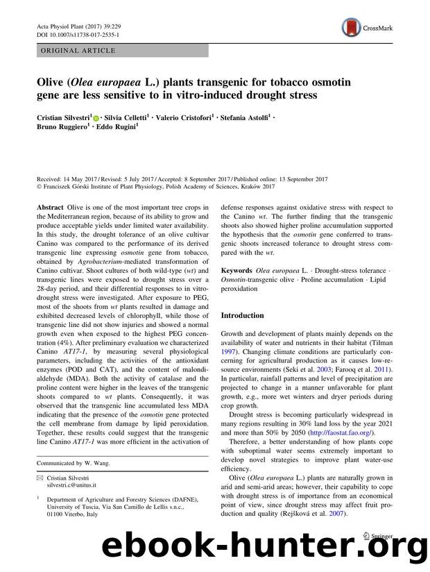 Olive (Olea europaea L.) plants transgenic for tobacco osmotin gene are less sensitive to in vitro-induced drought stress by unknow