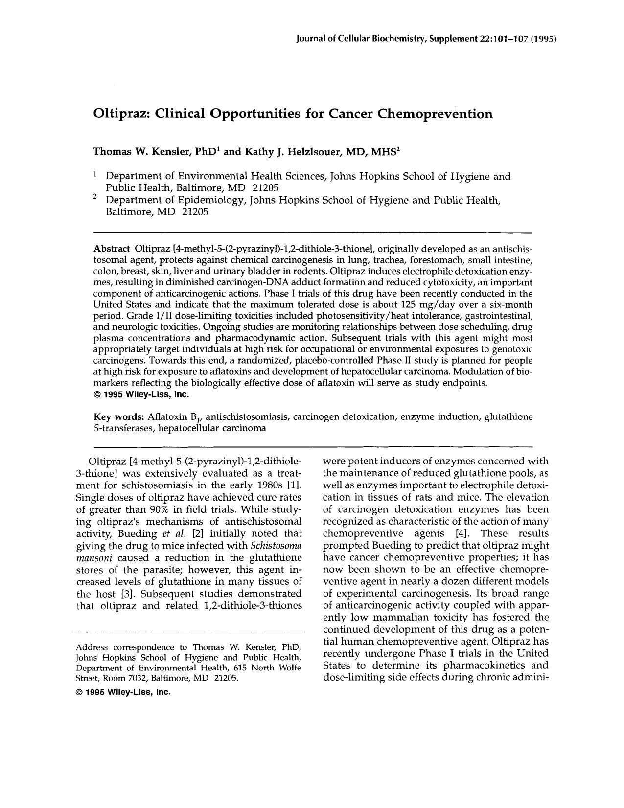 Oltipraz: Clinical opportunities for cancer chemoprevention by Unknown