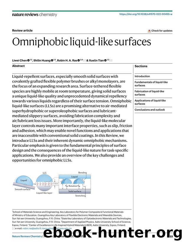 Omniphobic liquid-like surfaces by Liwei Chen & Shilin Huang & Robin H. A. Ras & Xuelin Tian