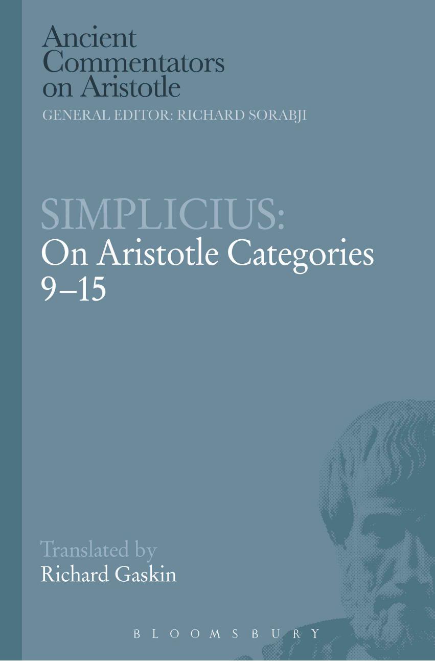 On Aristotle Categories 9-15 by Simplicius; Richard Gaskin (trans.)