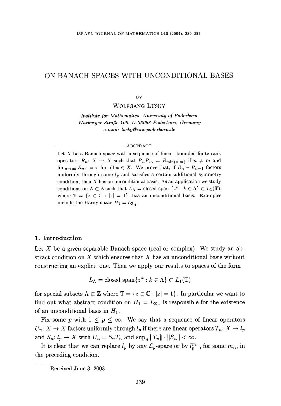 On Banach spaces with unconditional bases by Unknown