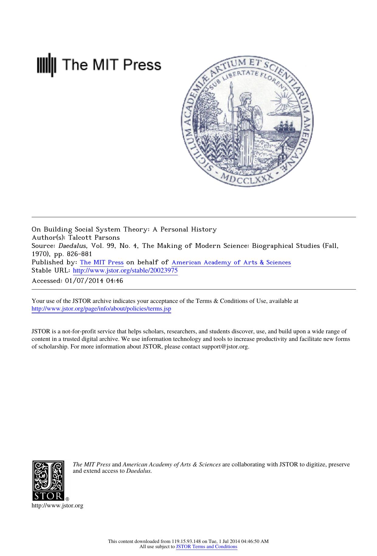 On Building Social System Theory: A Personal History by On Building Social System Theory A Personal History