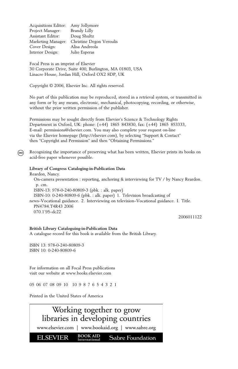 On Camera. How to Report, Anchor & Interview by Nancy Reardon (Auth.)
