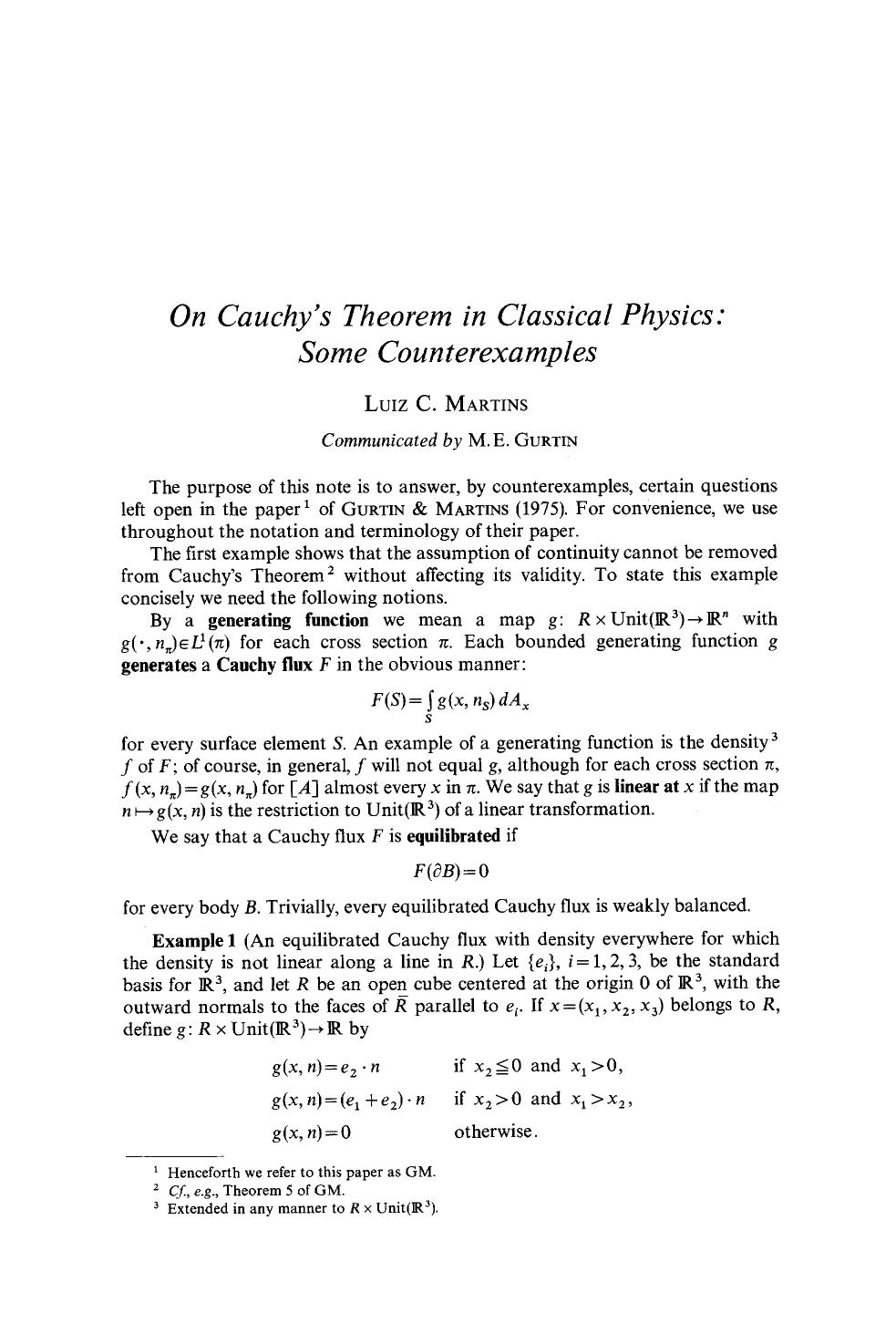 On Cauchy's theorem in classical physics: Some counterexamples by Unknown