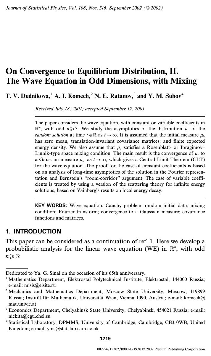 On Convergence to Equilibrium Distribution, II. The Wave Equation in Odd Dimensions, with Mixing by Unknown