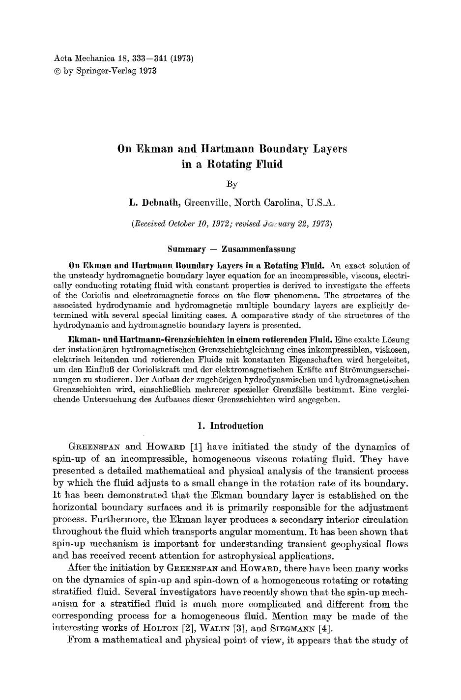 On Ekman and Hartmann boundary layers in a rotating fluid by Unknown