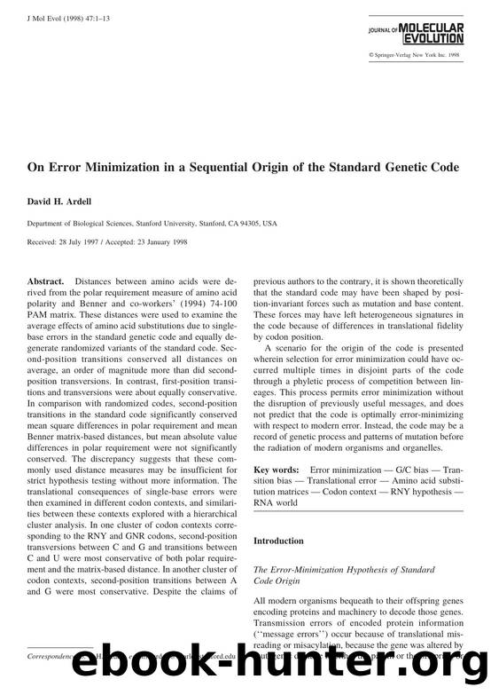 On Error Minimization in a Sequential  Origin of the Standard Genetic Code by Ardell D