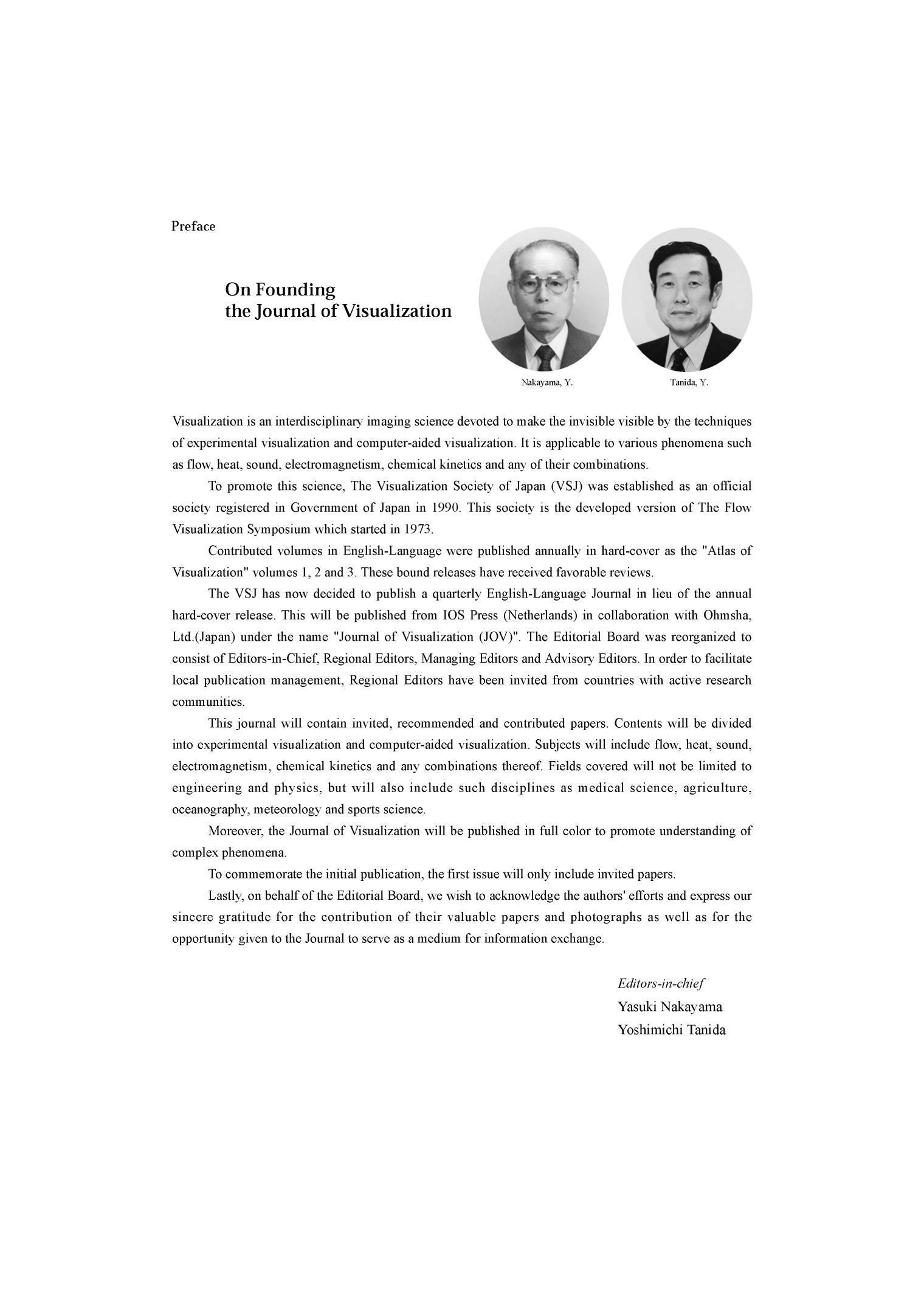 On Founding the Journal of Visualization by Unknown