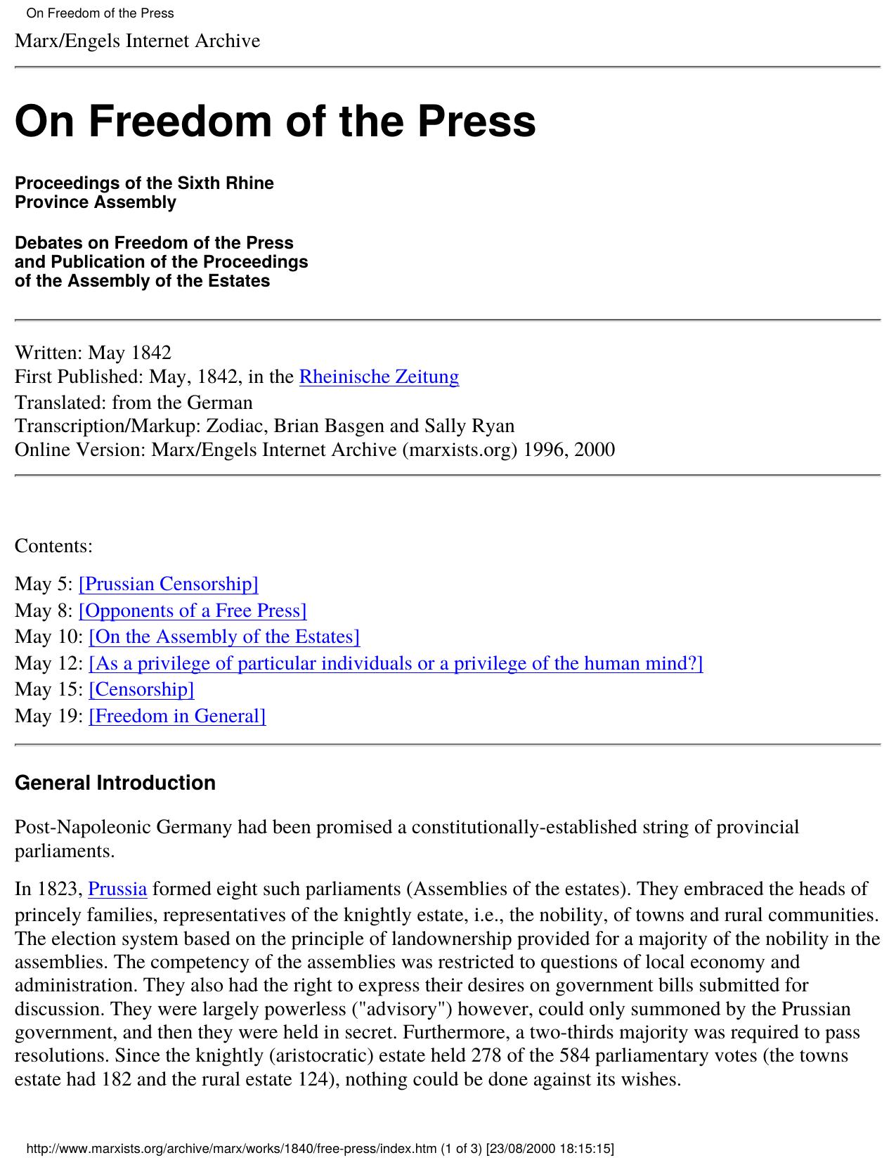 On Freedom of the Press by Unknown