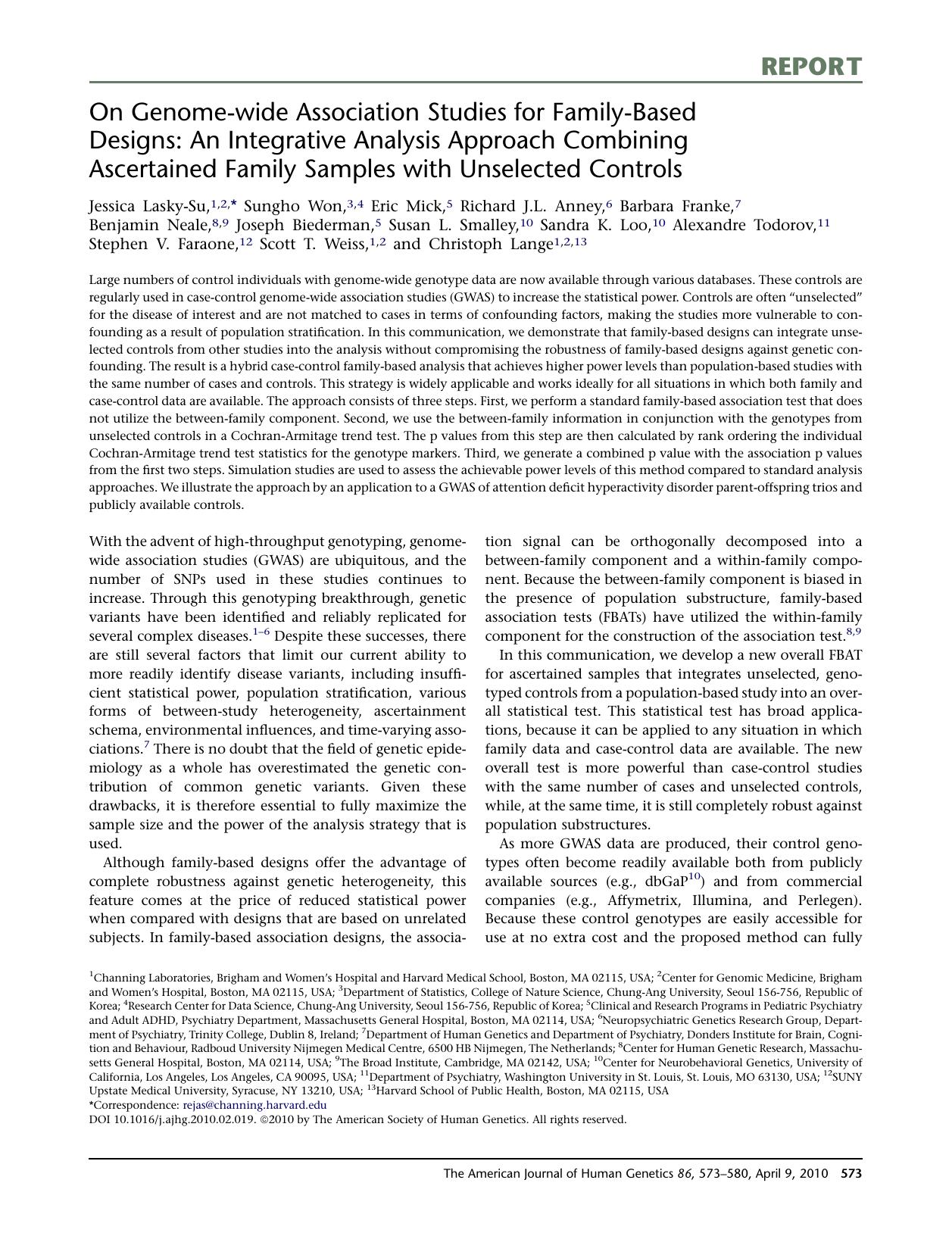 On Genome-wide Association Studies for Family-Based Designs: An Integrative Analysis Approach Combining Ascertained Family Samples with Unselected Controls by unknow