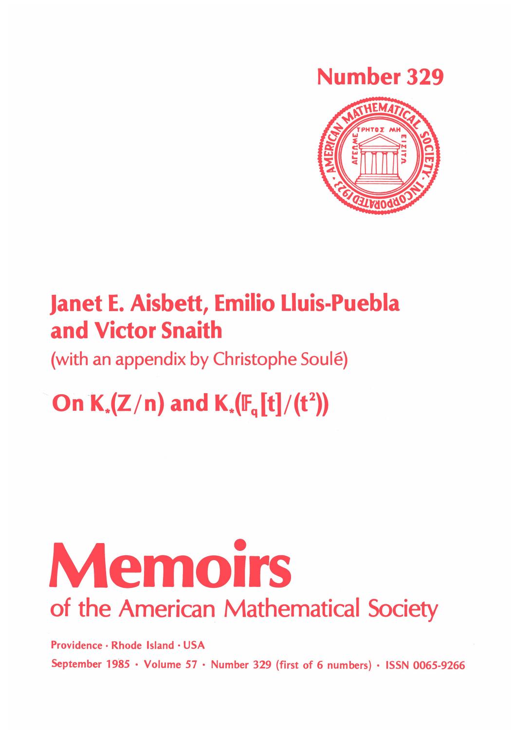 On K * Z/n) and K (Fq[t]/(t2) by Janet E. Aisbett Emilio Lluis-Puebla Victor Snaith