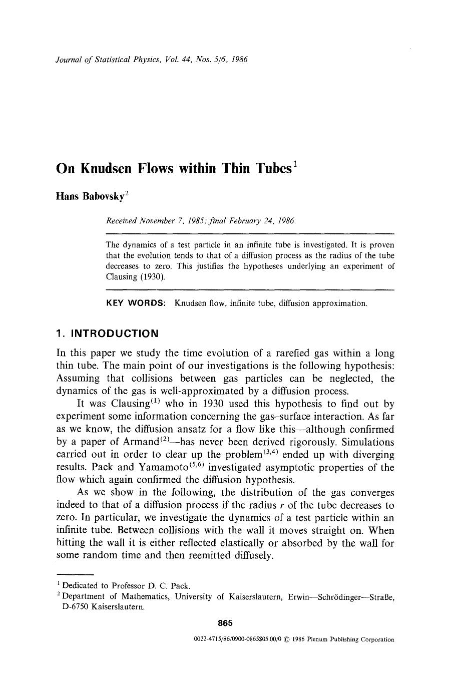 On Knudsen flows within thin tubes by Unknown
