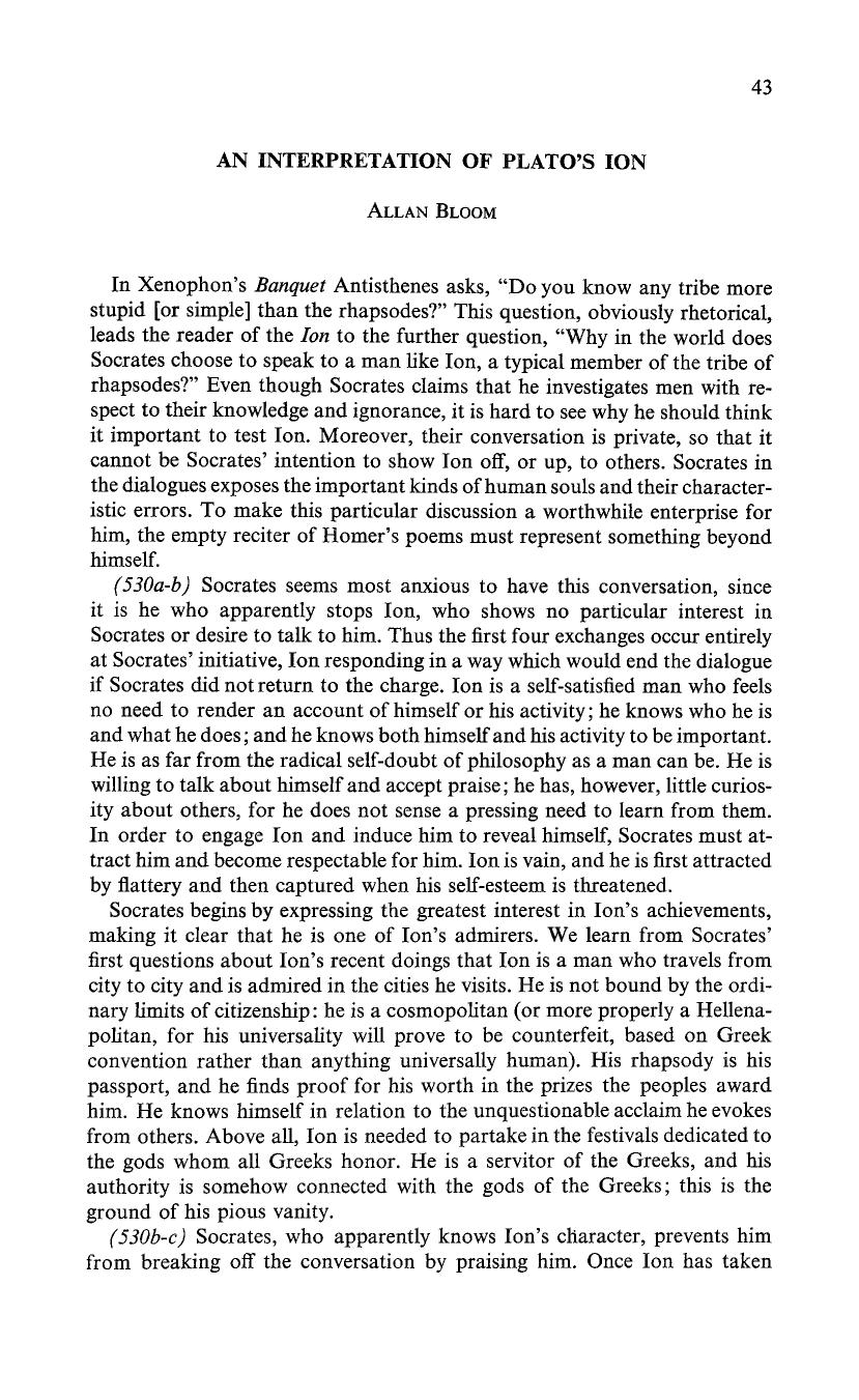 On Plato's "Ion" by Allan Bloom