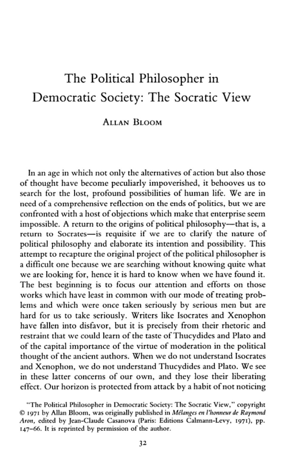 On Plato's ''Hipparchus'': the Political Philosopher in Democratic Society by Allan Bloom