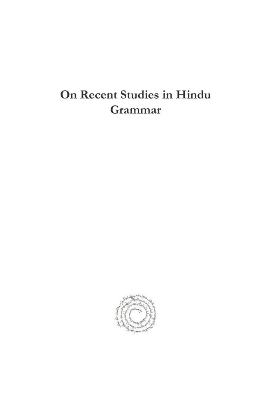 On Recent Studies in Hindu Grammar by William Dwight Whitney