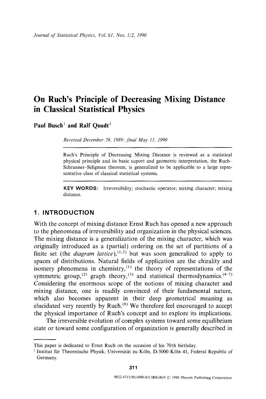 On Ruch's Principle of Decreasing Mixing Distance in classical statistical physics by Unknown