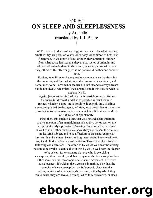 On Sleep and Sleeplessness by Aristotle