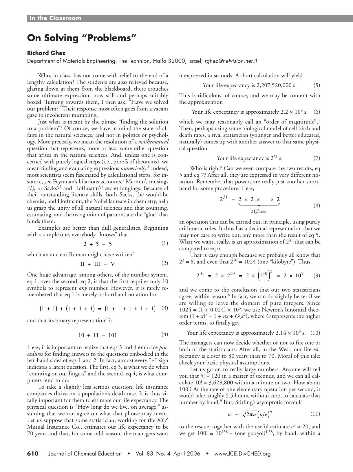 On Solving "Problems by Richard Ghez