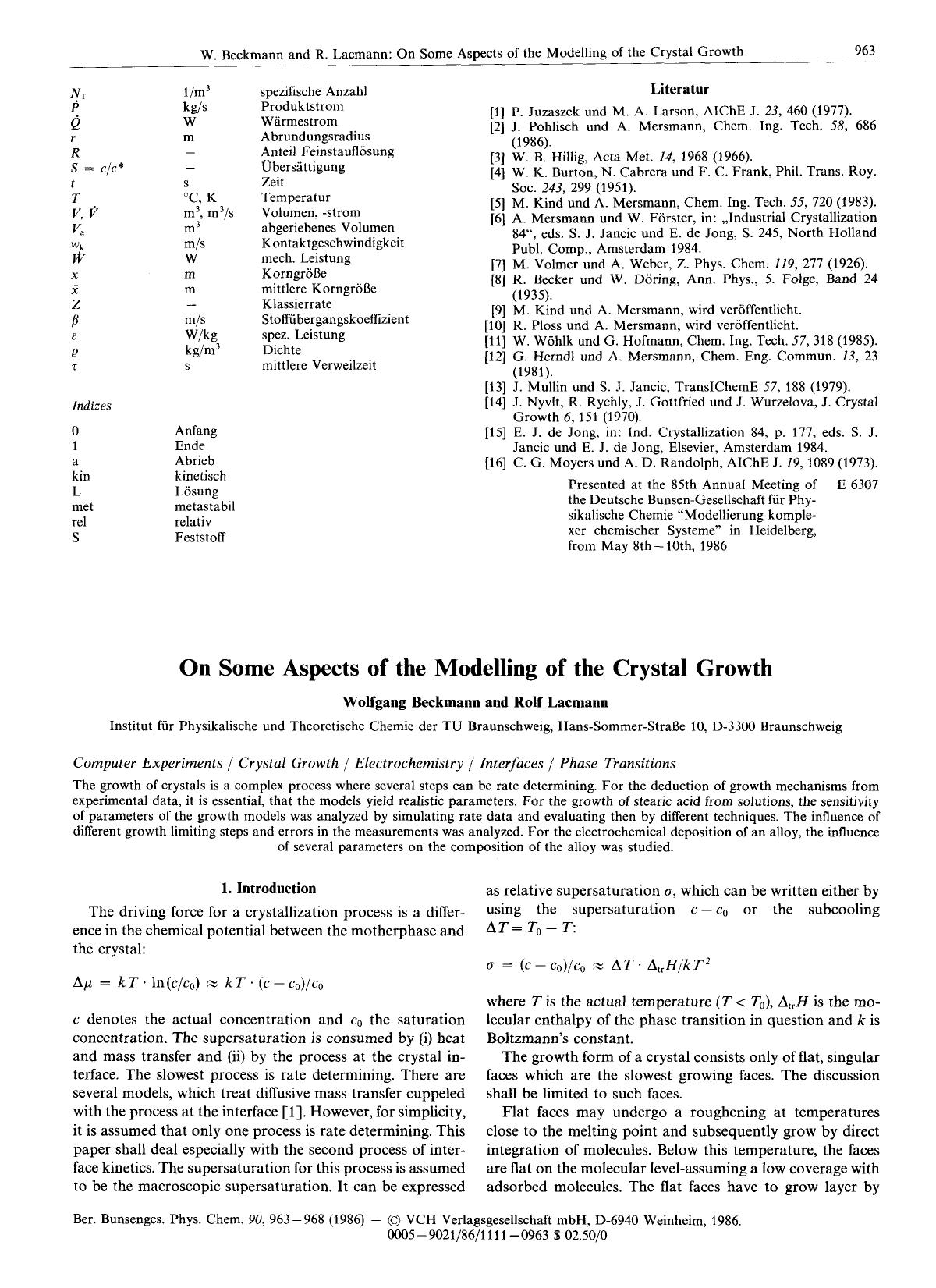 On Some Aspects of the Modelling of the Crystal Growth by Unknown